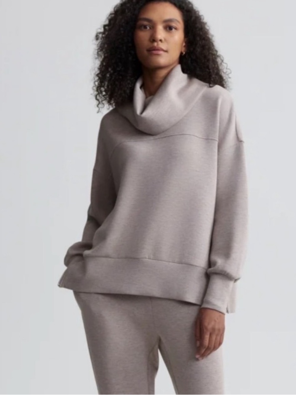 Varley Priya Longline Sweater In Taupe Marl Flexk Doublesoft Size S